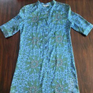 Tucker NYC Blue and Green Patterned Silk Dress - Medium
